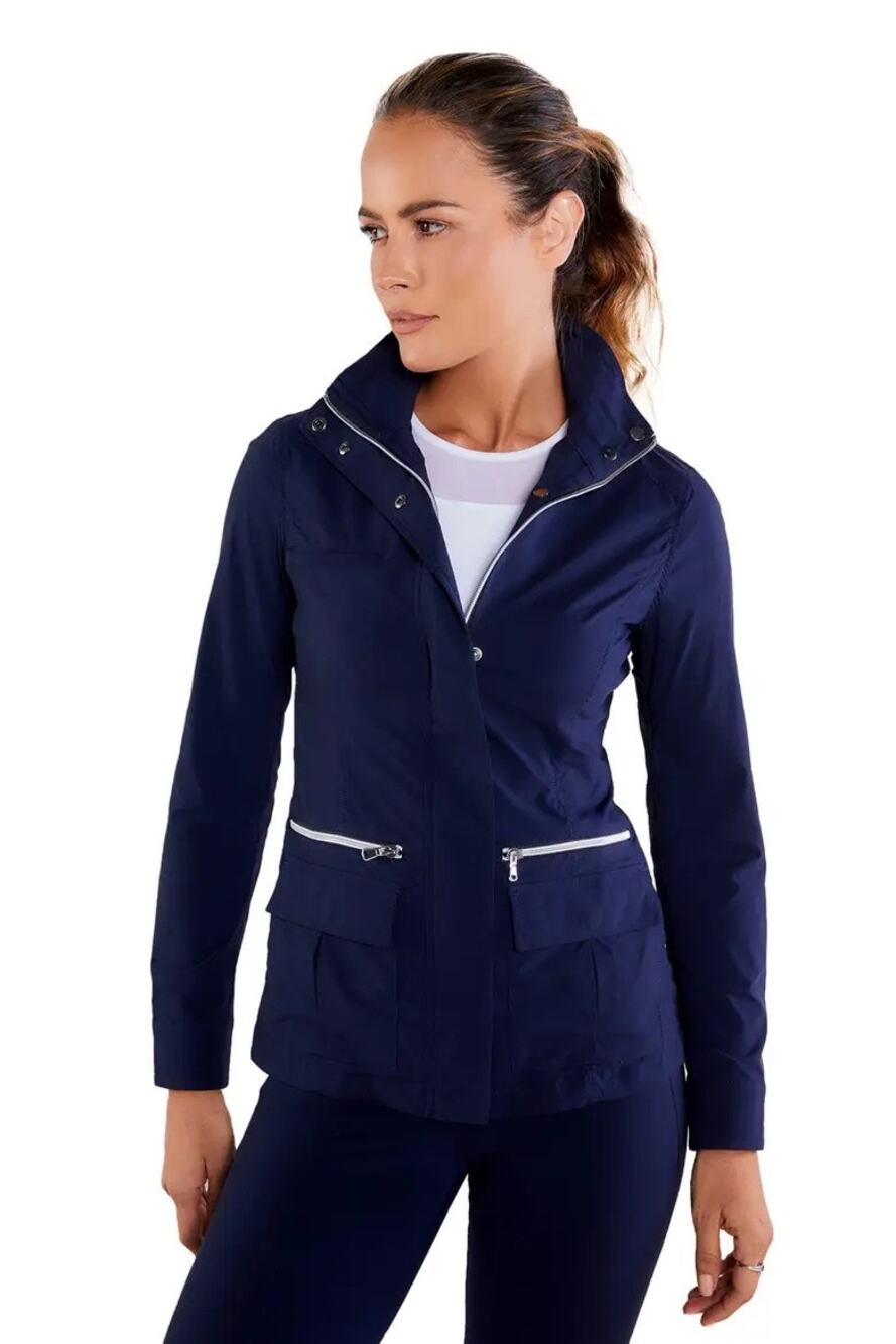 Anatomie Kenya Safari Jacket Sz S Navy Blue Silver Rain Wind Travel GREAT!